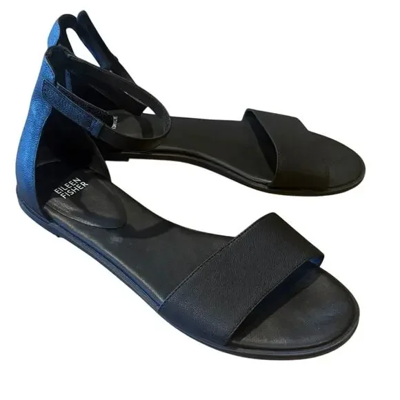 Eileen Fisher Razz 10 tumbled leather ankle strap sandal 2828 - Picture 1 of 8